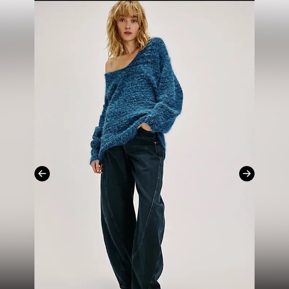 Free People Sparrow Pullover - Iris Teal Combo Size Med Retail $168 NWOT - Picture 3 of 6